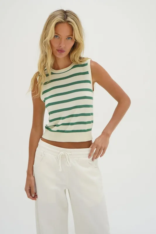 Marleigh Stripe Tank - Narrow Green Stripe sold by LNA