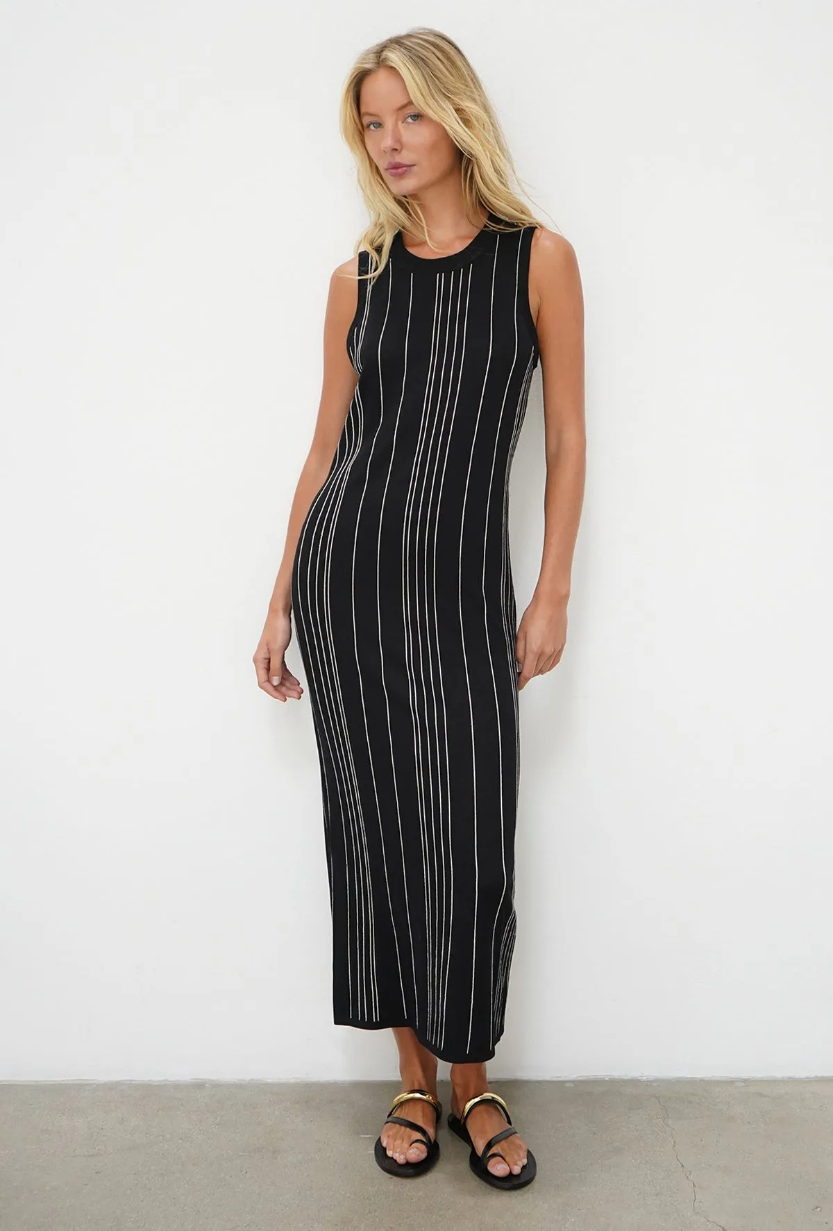 Keily Tank Dress - Black With Ivory Stripe sold by LNA