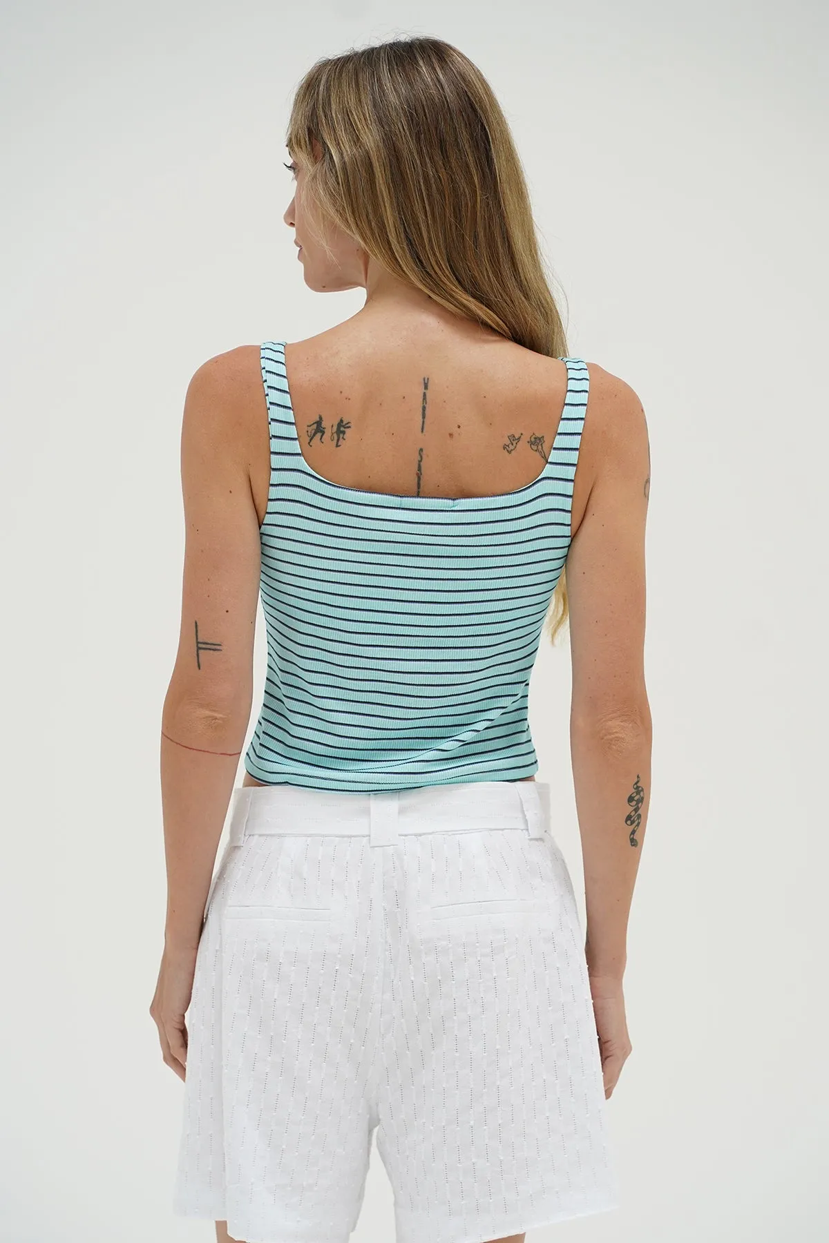 Abby Ribbed Tank - Teal Navy Stripe sold by LNA product image thumbnail 4