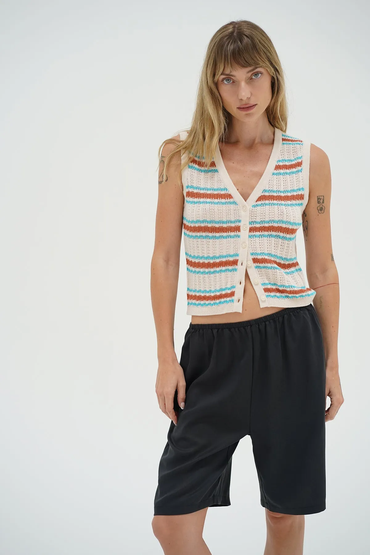 Lou Sleeveless Cardigan - Sedona Stripe sold by LNA