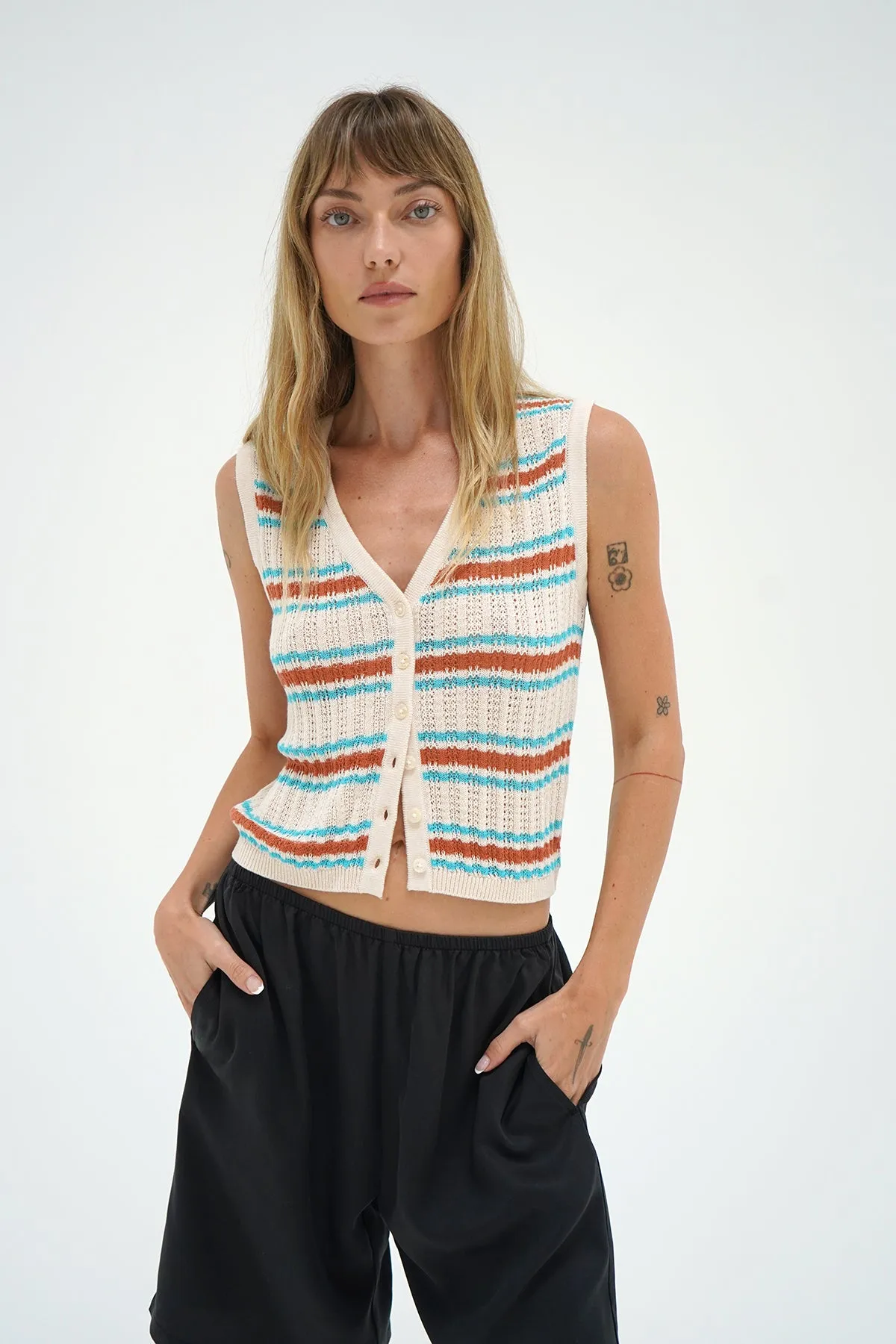 Lou Sleeveless Cardigan - Sedona Stripe sold by LNA product image thumbnail 2