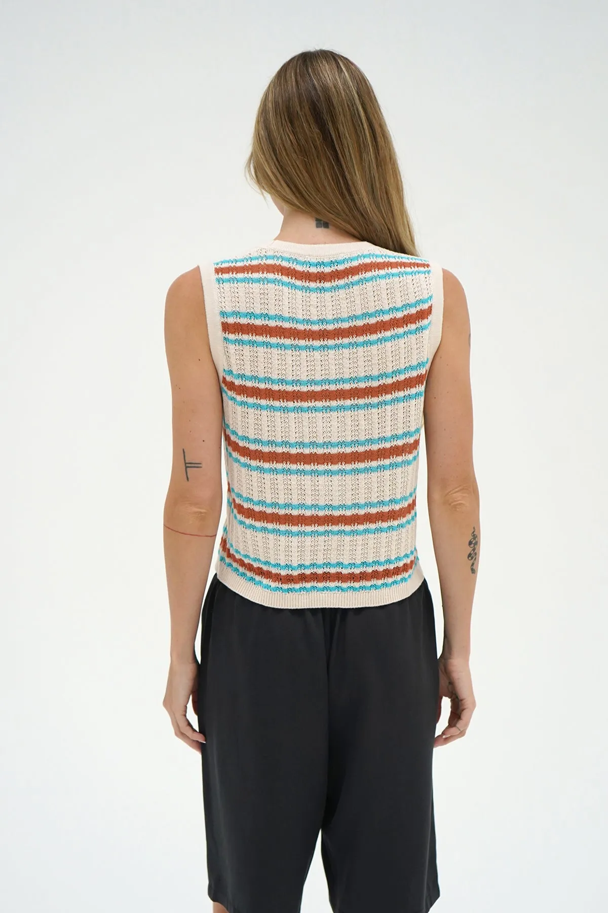 Lou Sleeveless Cardigan - Sedona Stripe sold by LNA product image thumbnail 4