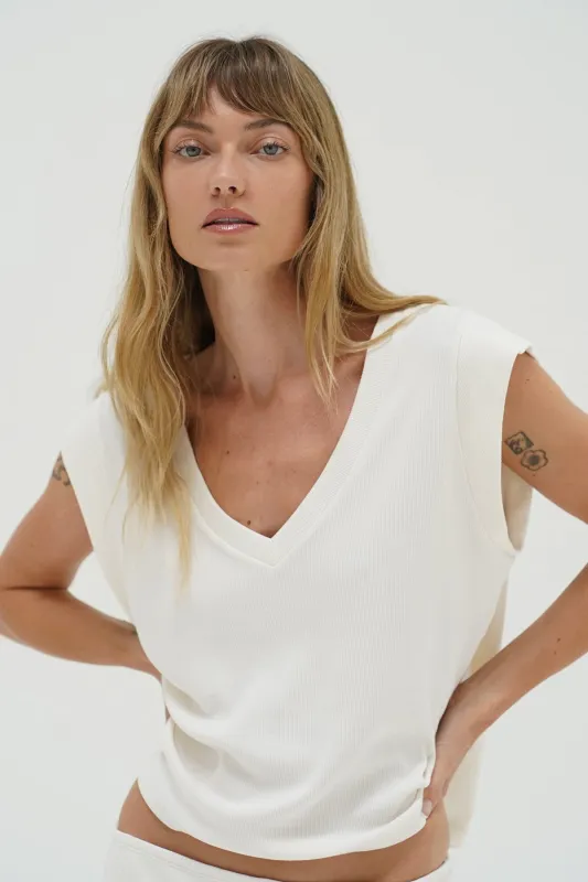 Oro Ribbed Sleeveless - Whisper White sold by LNA