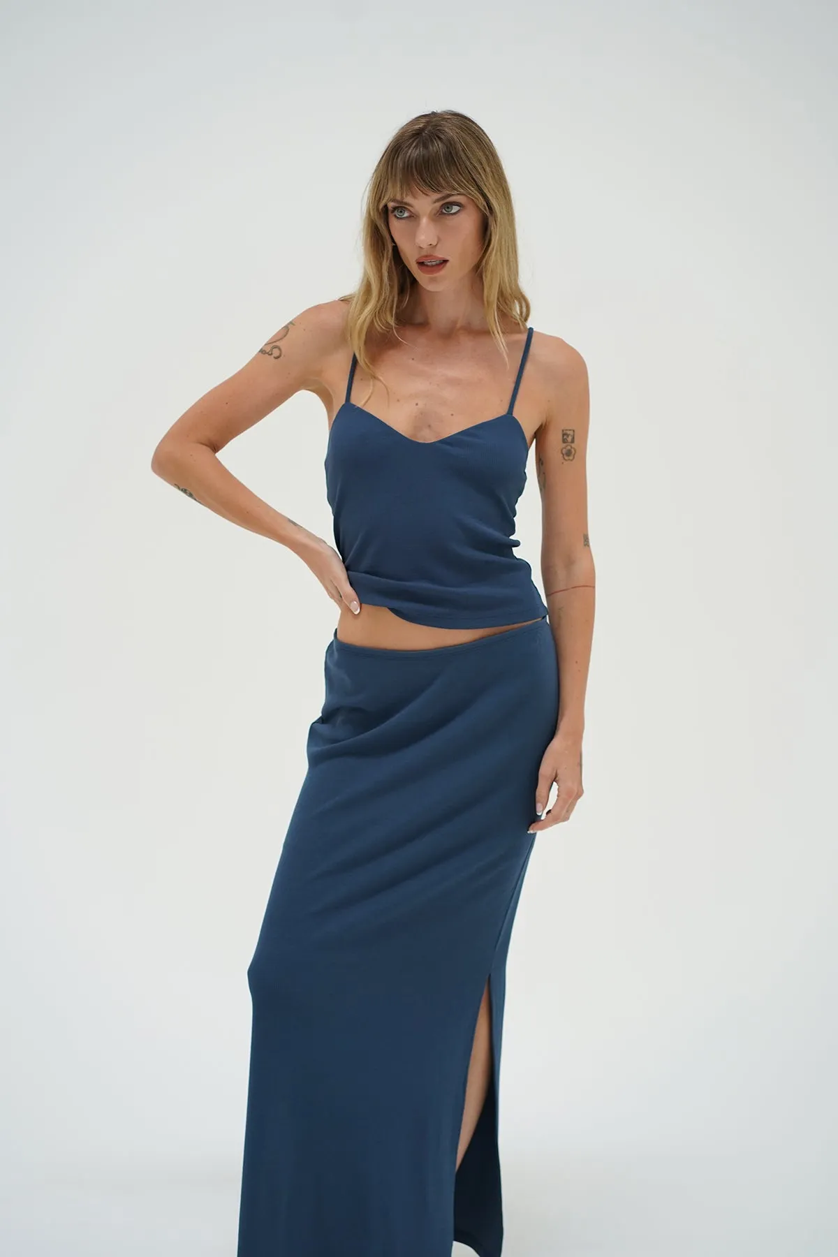 Steph Ribbed Skirt - Dark Denim sold by LNA product image thumbnail 5