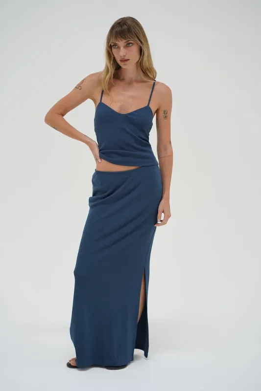 Steph Ribbed Skirt - Dark Denim made by LNA