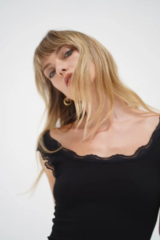 Cassidy Lace Ribbed Tank - Black sold by LNA