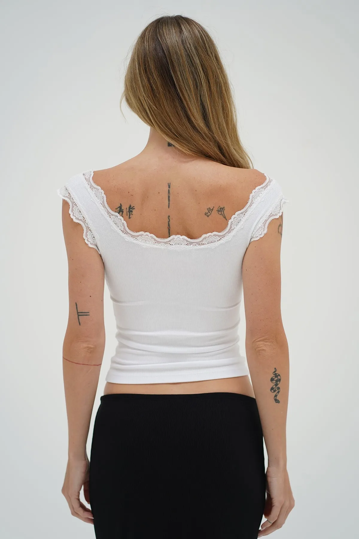 Cassidy Lace Ribbed Tank - White sold by LNA product image thumbnail 4