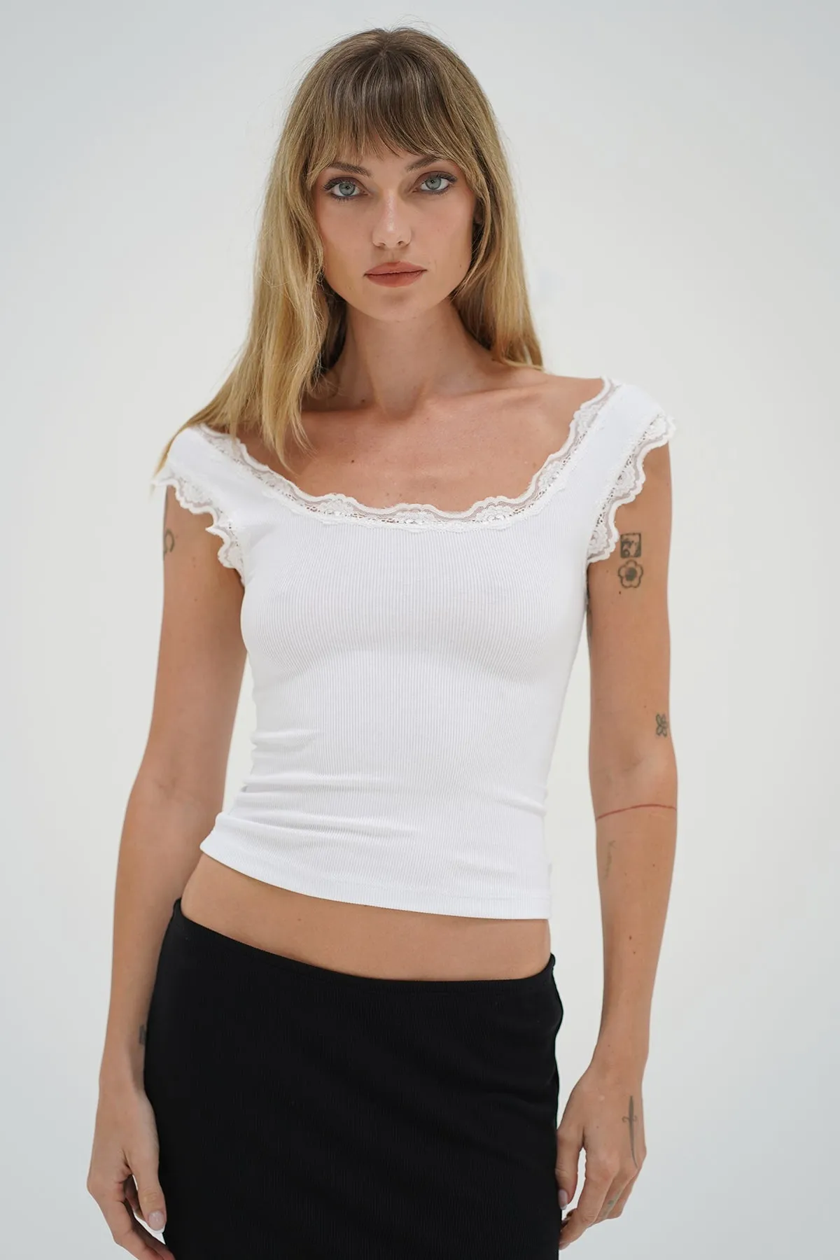 Cassidy Lace Ribbed Tank - White sold by LNA product image thumbnail 5