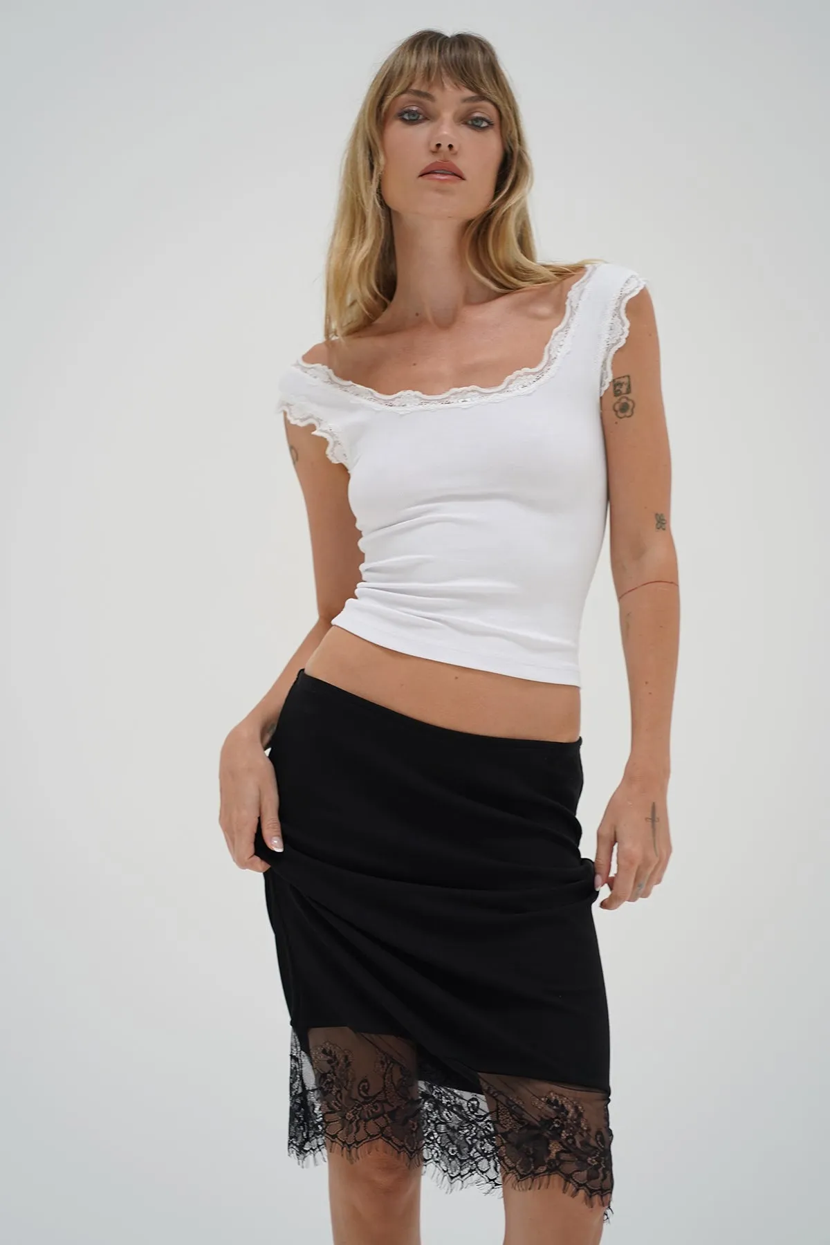 Cassidy Lace Ribbed Tank - White sold by LNA product image thumbnail 3
