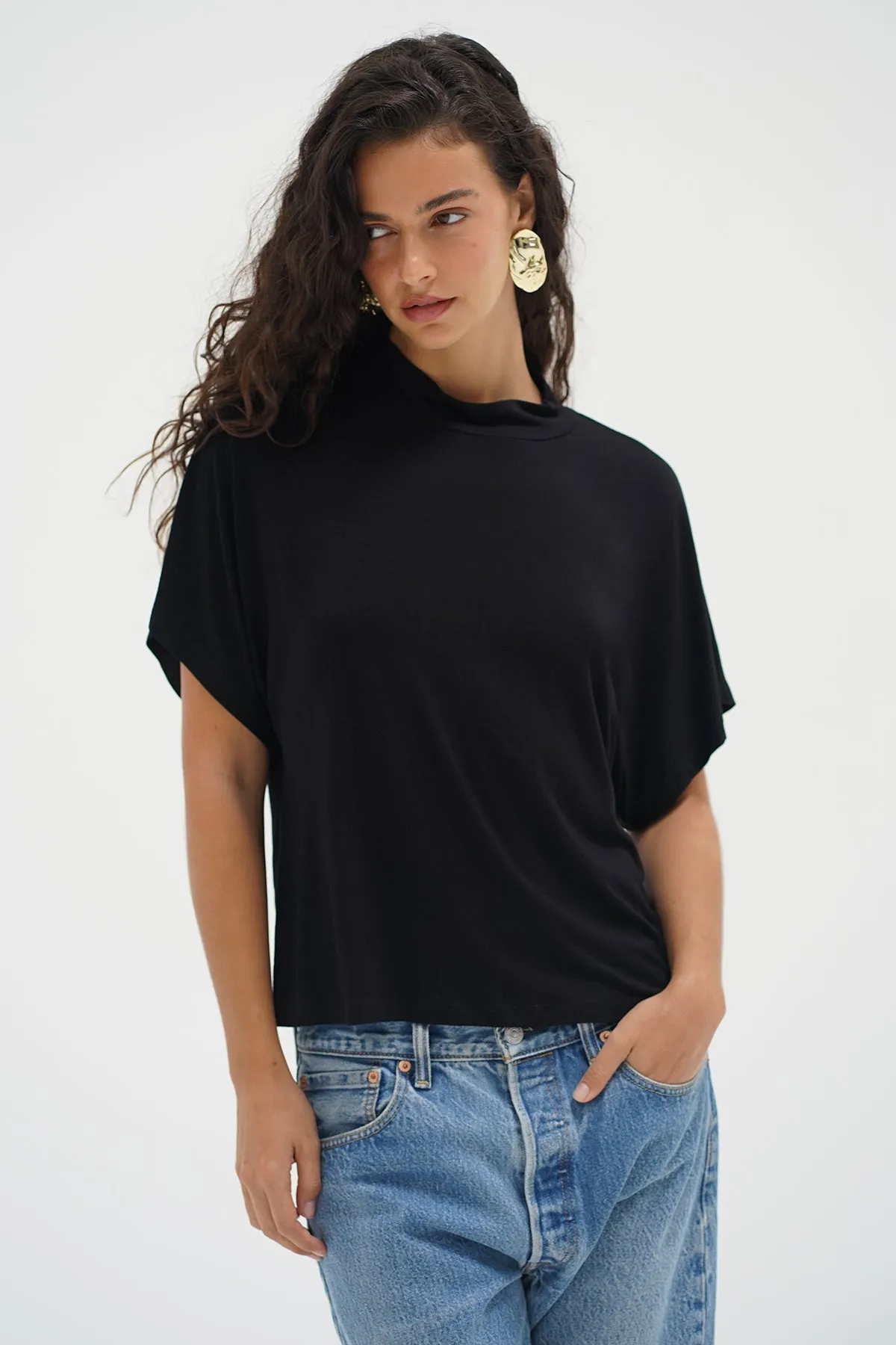 Charlee Mock Neck Tee - Black sold by LNA product image thumbnail 3