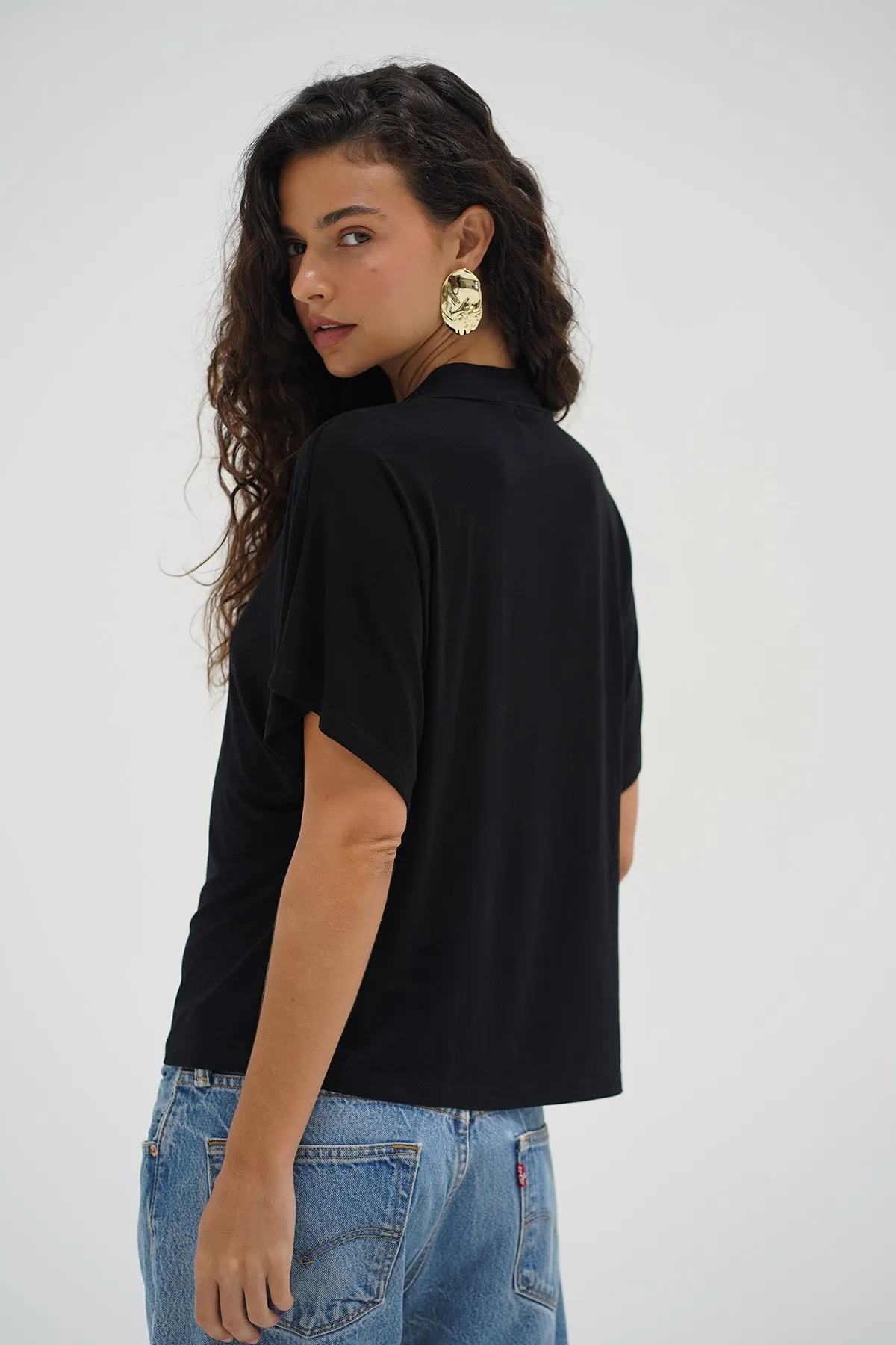 Charlee Mock Neck Tee - Black sold by LNA product image thumbnail 4