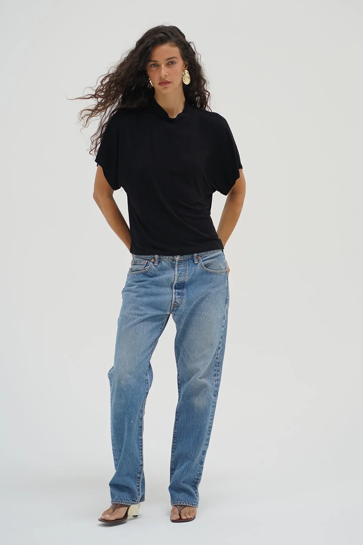 Charlee Mock Neck Tee - Black sold by LNA product image thumbnail 2