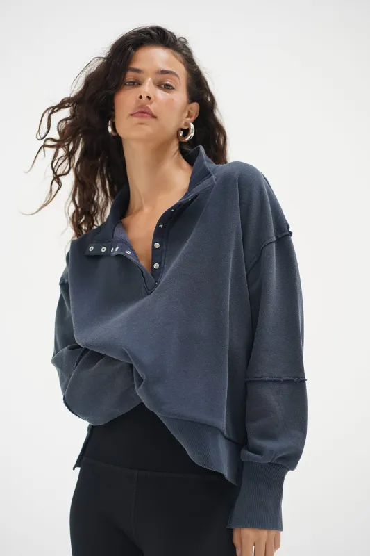 Hallie Snap Collar Pullover - Stone Wash Navy sold by LNA