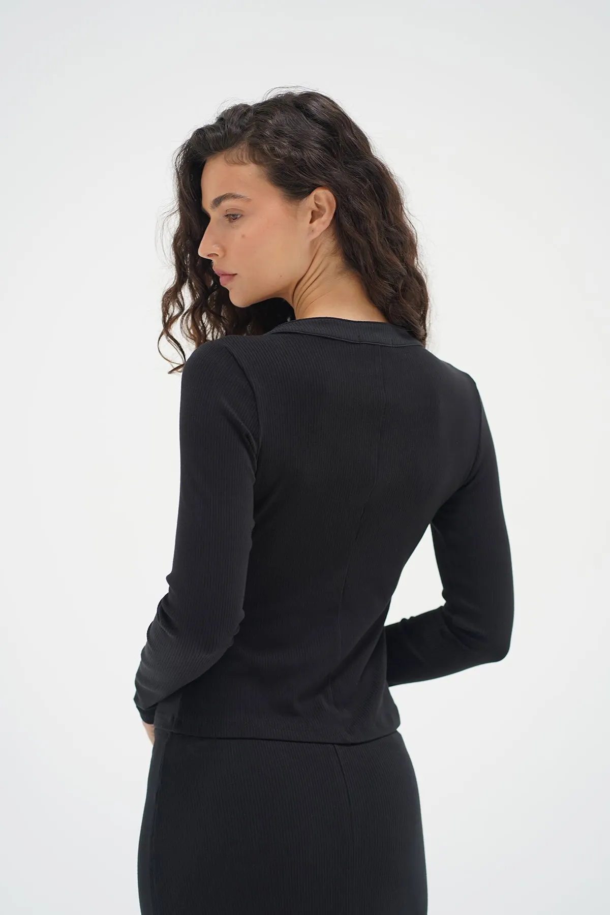 Felice Ribbed Cardigan - Black sold by LNA product image thumbnail 4