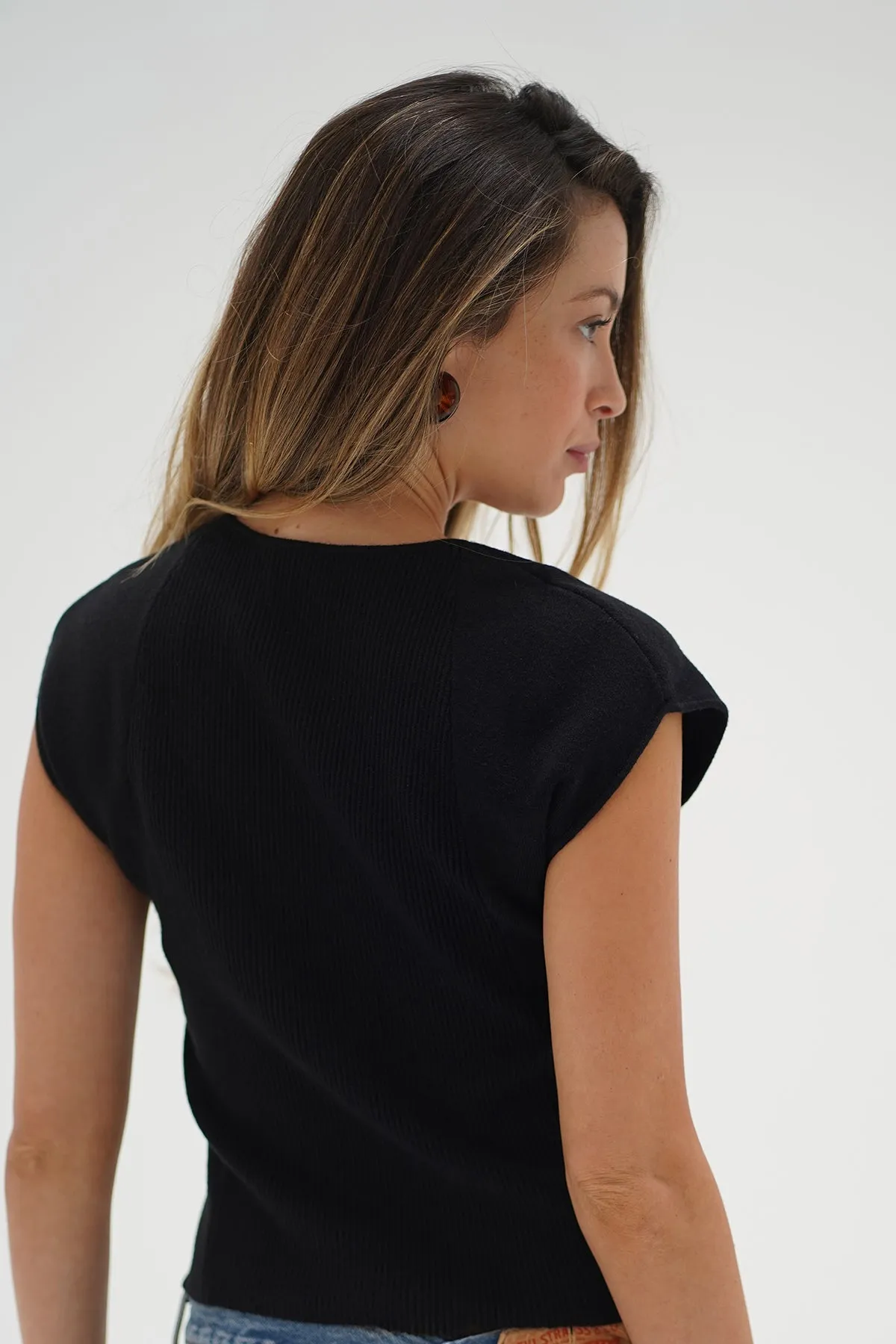 Millie Cap Sleeve Sweater - Black sold by LNA product image thumbnail 5