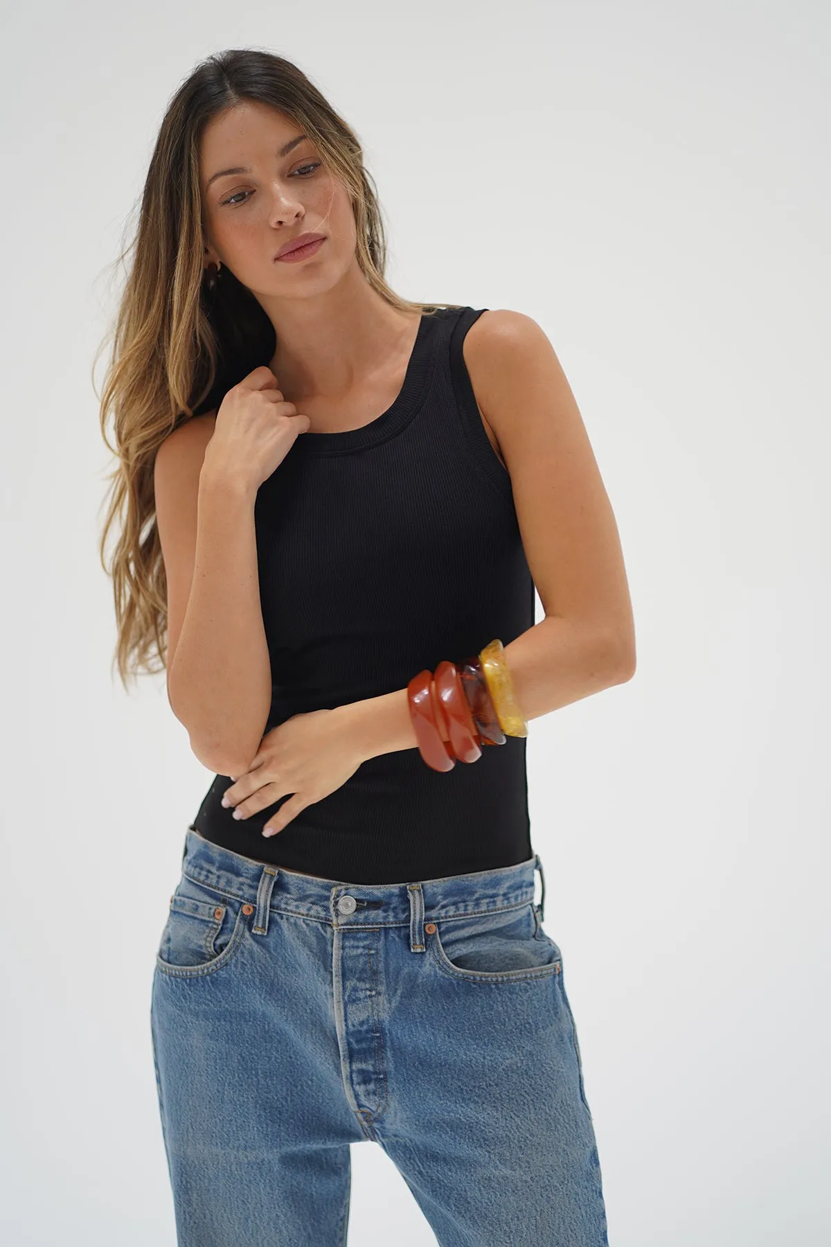 Double Layer Ribbed Tank - Black sold by LNA