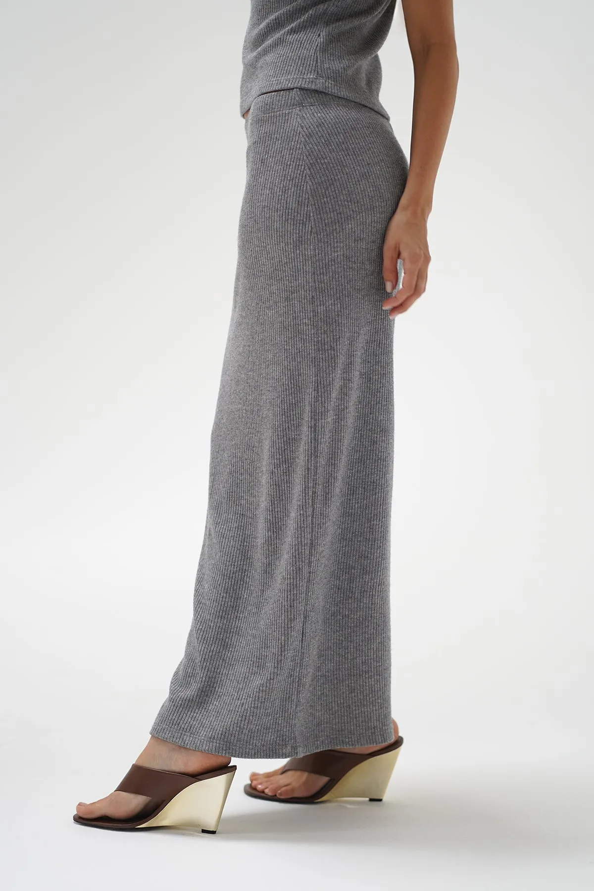 Soph Column Skirt - Sliver Grey Lurex sold by LNA