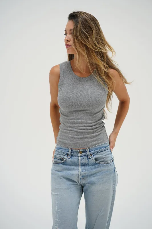 Double Layer Ribbed Tank - Heather Grey sold by LNA