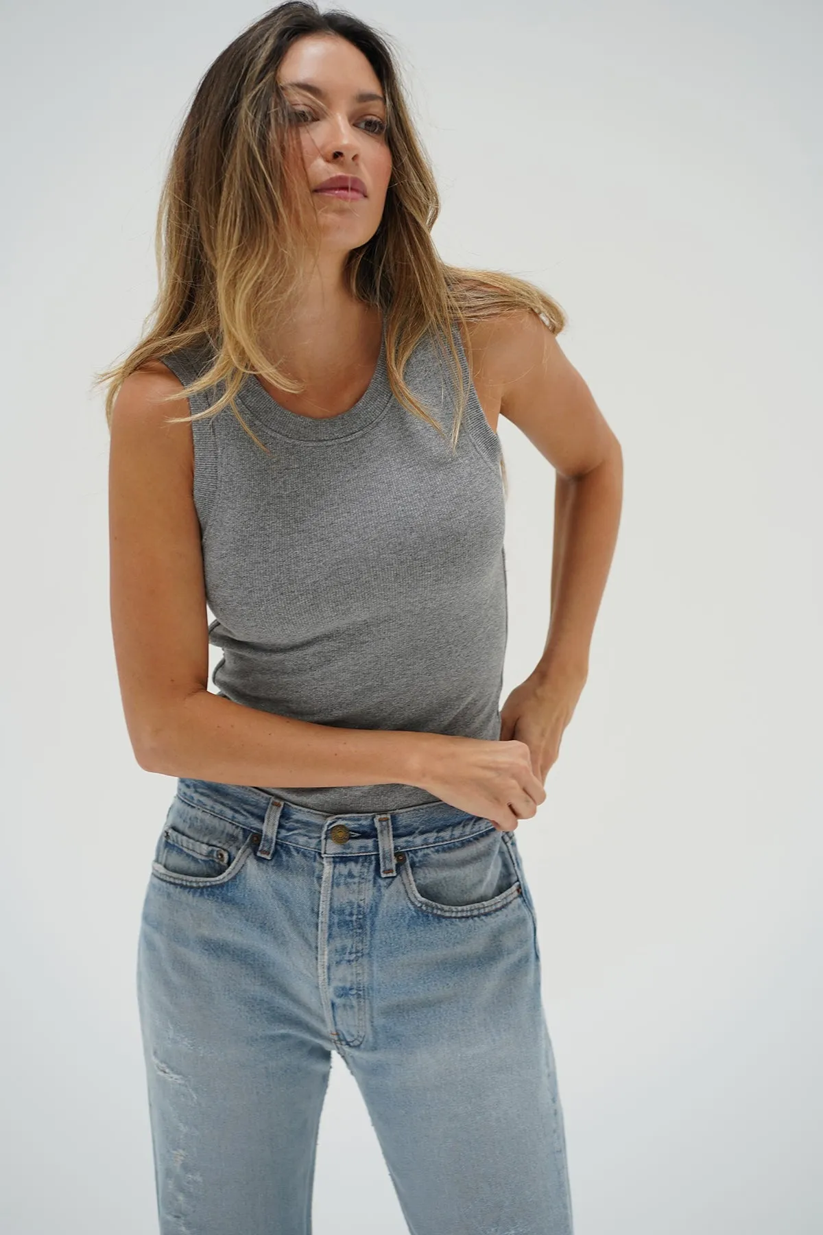 Double Layer Ribbed Tank - Heather Grey sold by LNA product image thumbnail 2