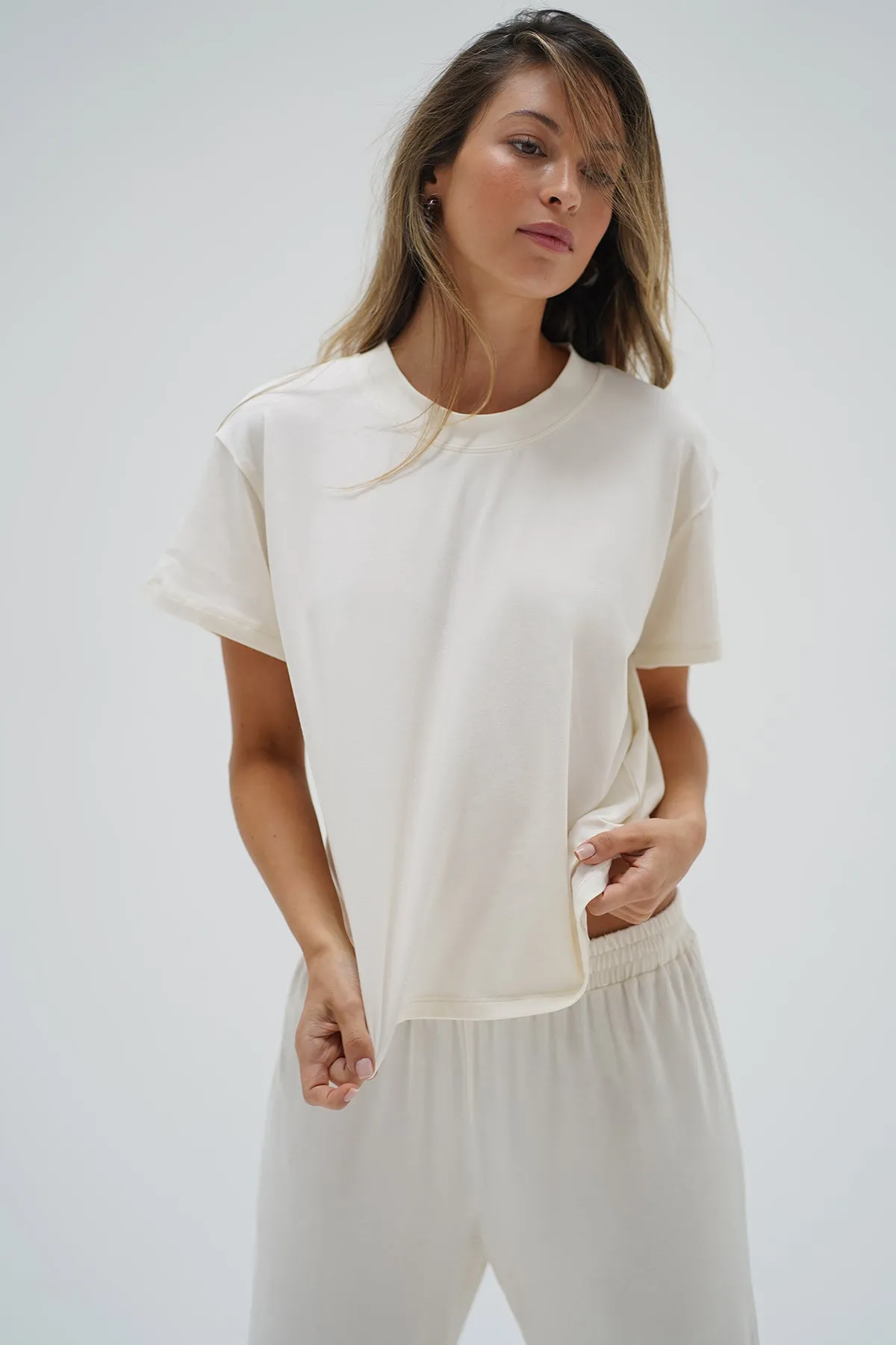 Ava Oversized Spandex Jersey Tee - Egret sold by LNA
