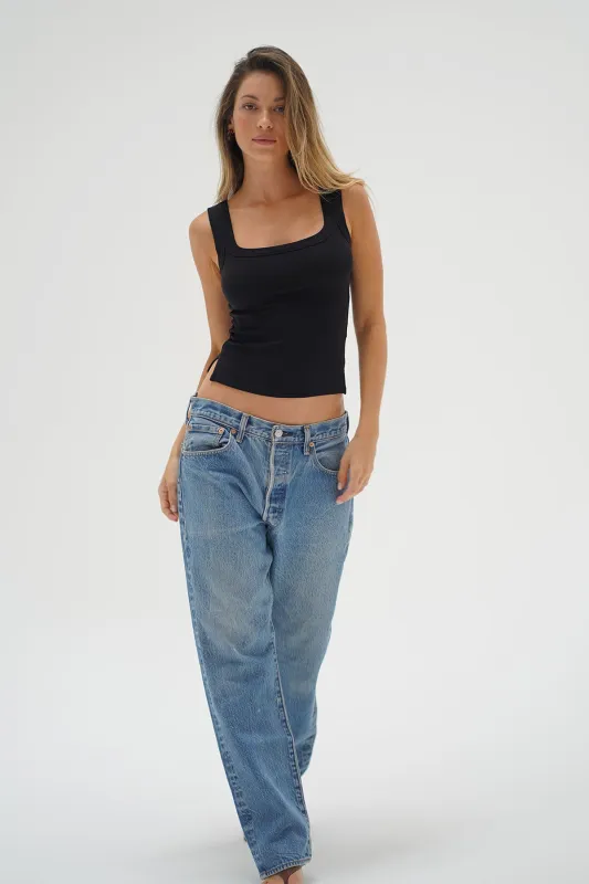 Banded Ribbed Scoop Tank - Black sold by LNA