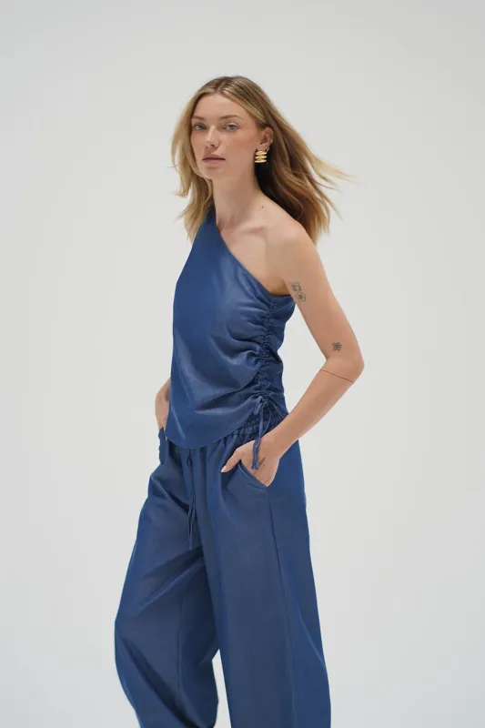 Neela One Shoulder Top - Denim Moon made by LNA