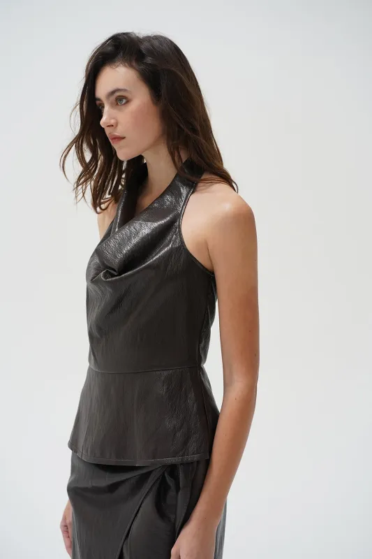 Jet Faux Leather Halter Top - Brown made by LNA