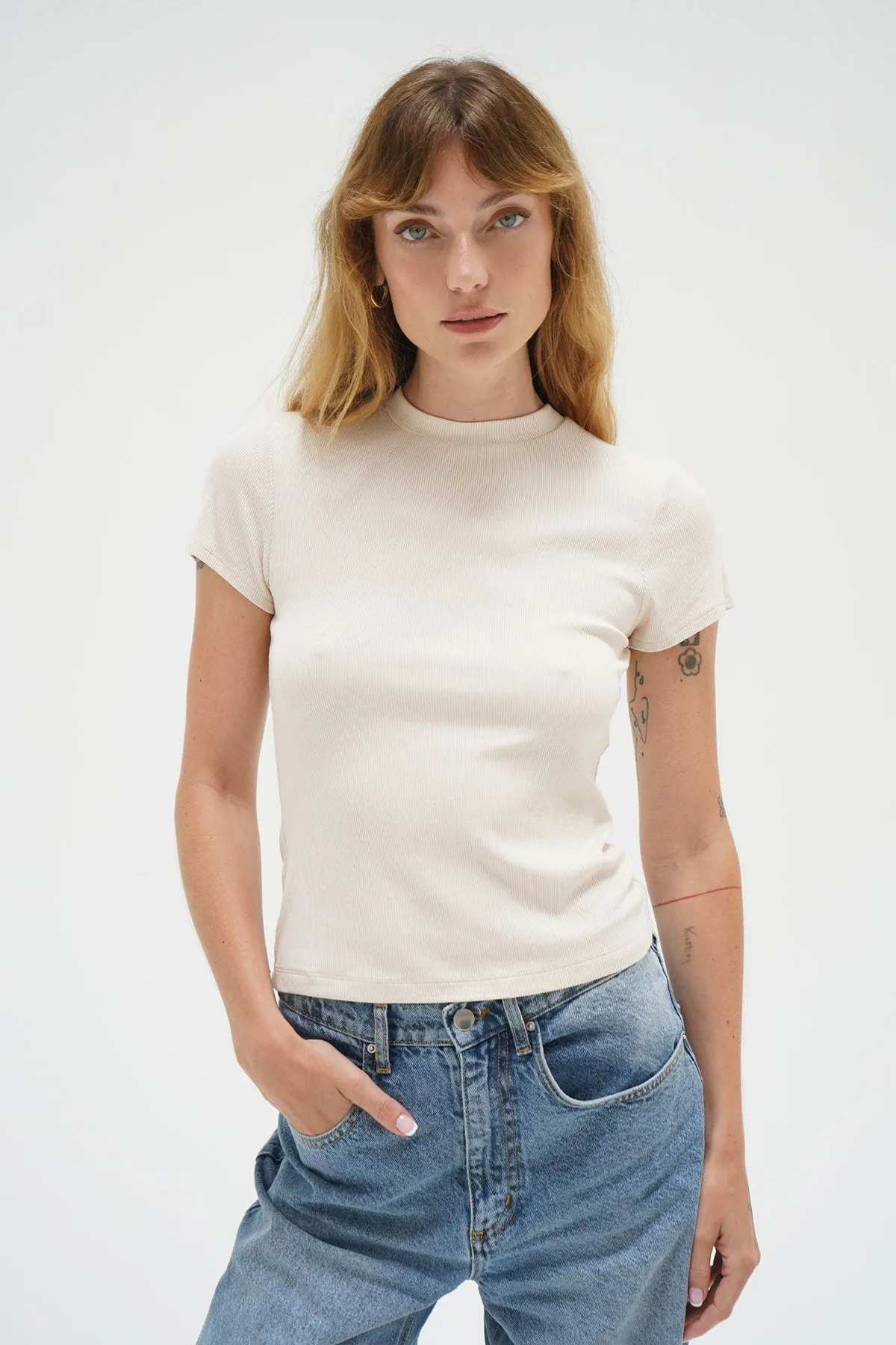 Fitted Ribbed Crew Tee - Bone sold by LNA product image thumbnail 3