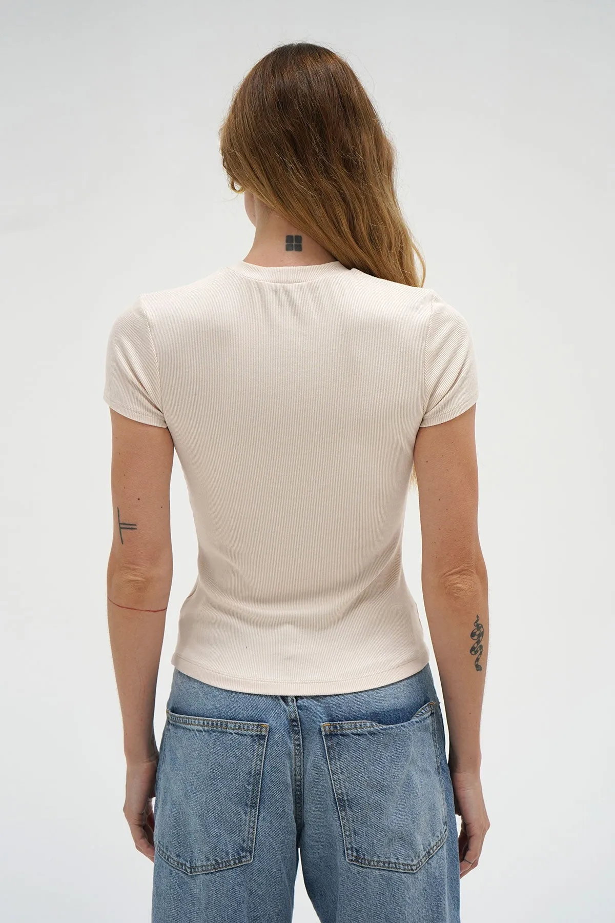 Fitted Ribbed Crew Tee - Bone sold by LNA product image thumbnail 4