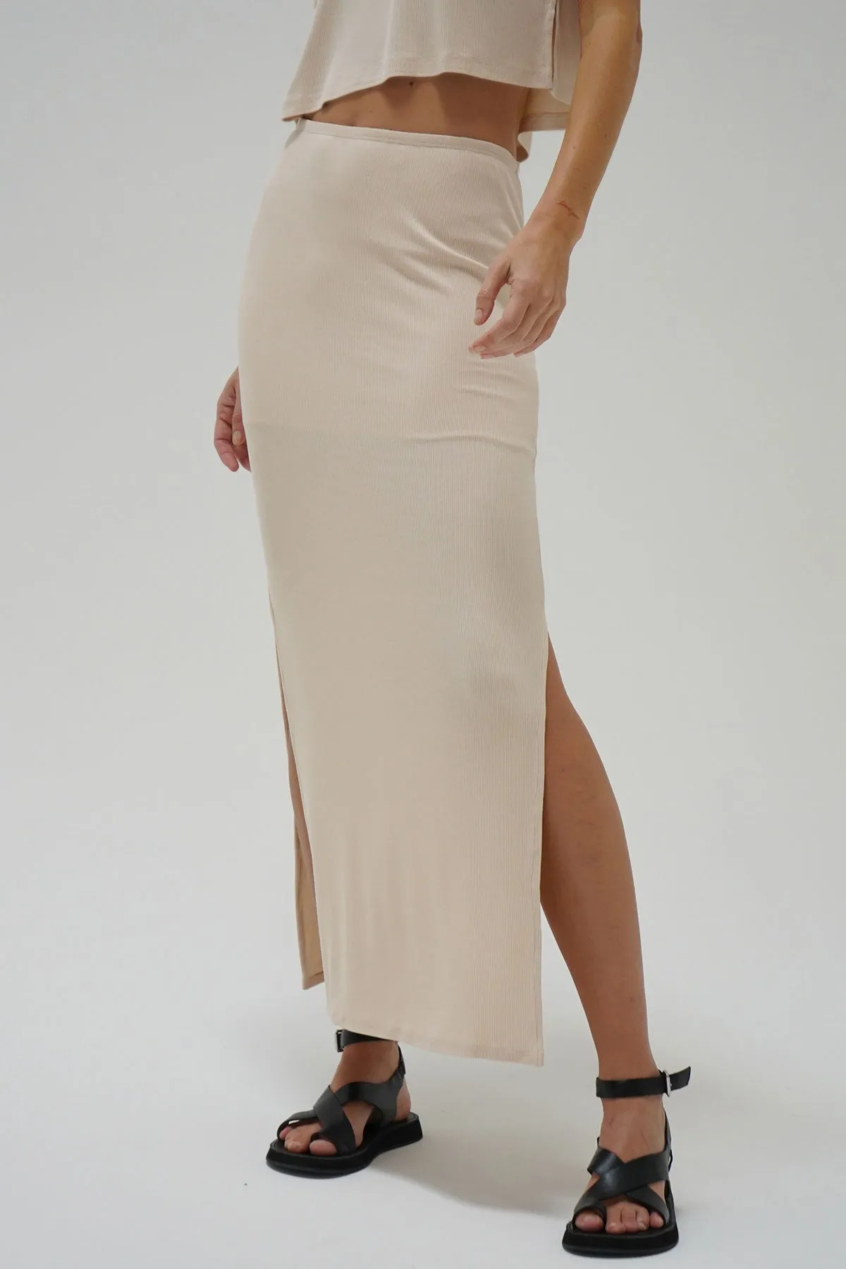 Steph Rib Skirt - Bone sold by LNA product image thumbnail 3