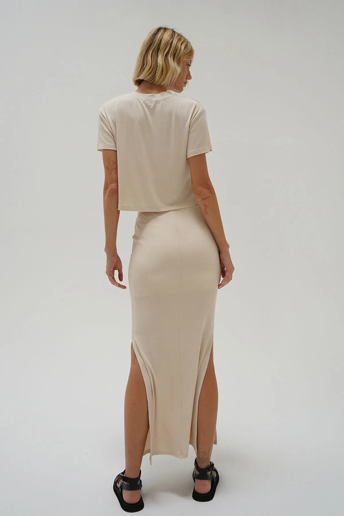 Steph Rib Skirt - Bone sold by LNA product image thumbnail 2