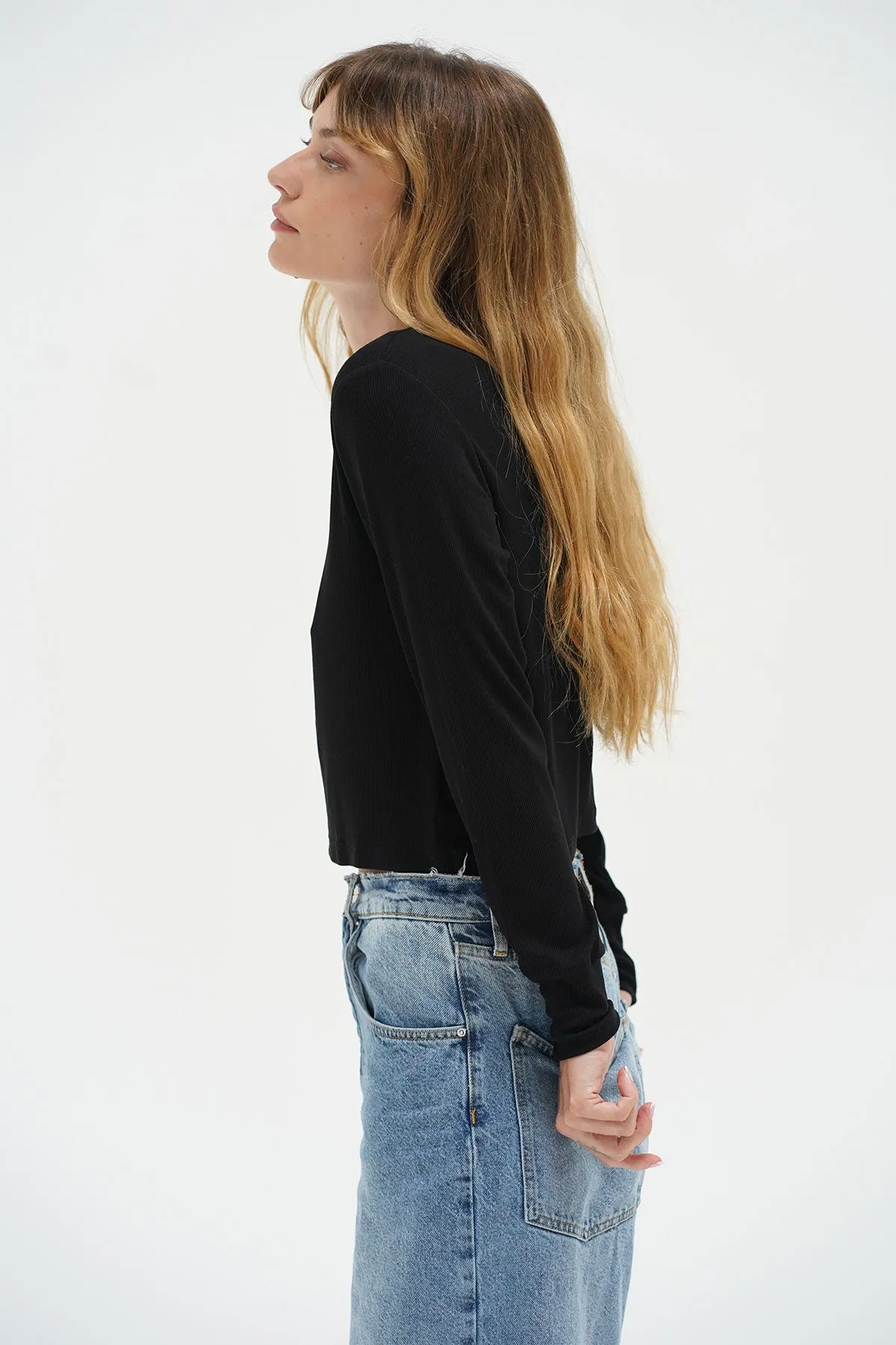 Long Sleeve Ribbed Crew - Black sold by LNA product image thumbnail 3