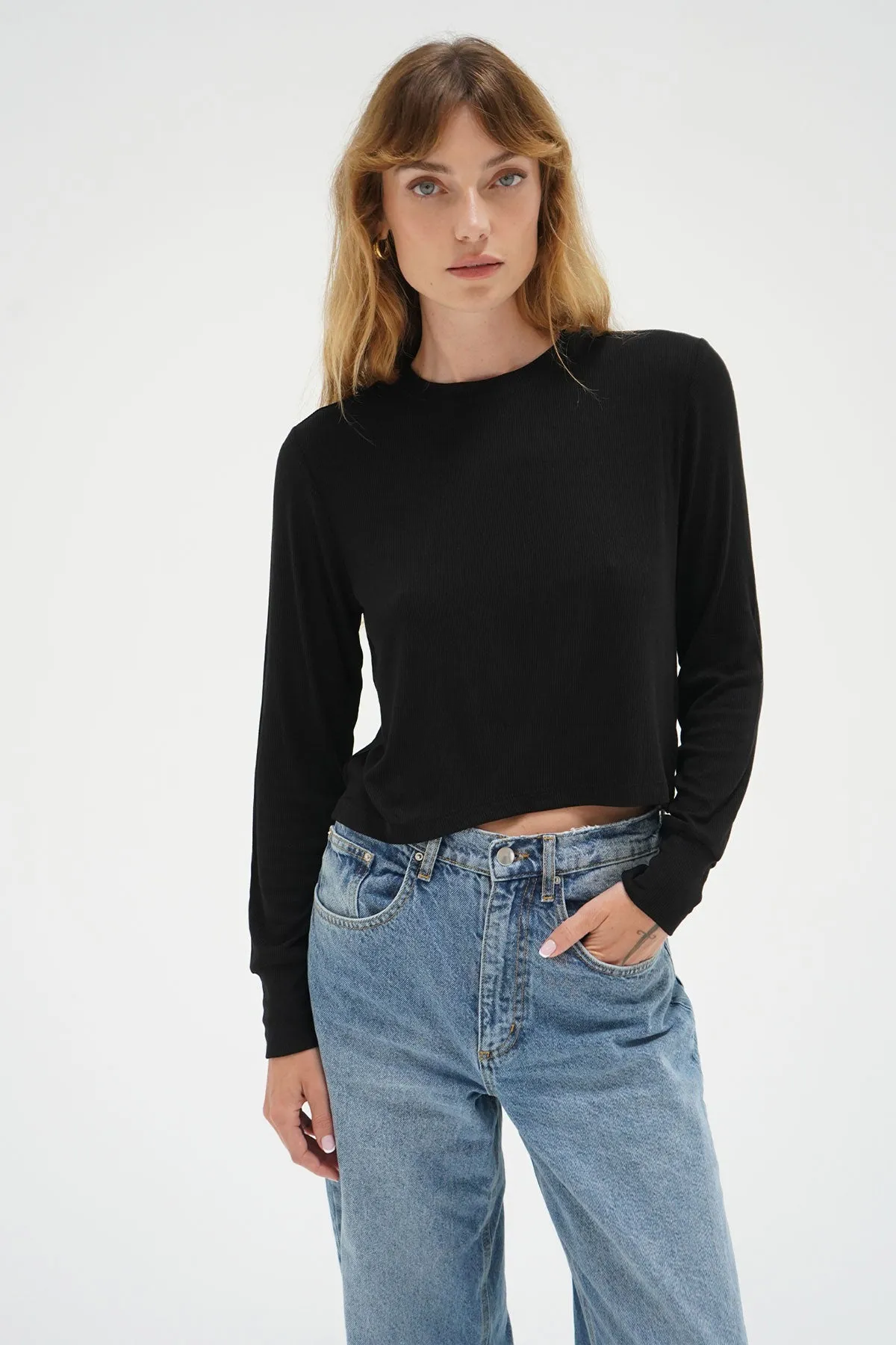 Long Sleeve Ribbed Crew - Black sold by LNA product image thumbnail 2