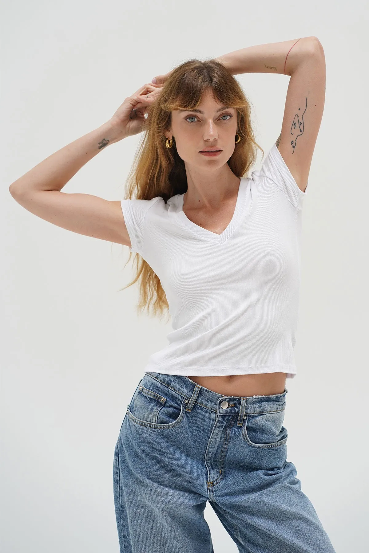 Fitted Ribbed V Neck - White sold by LNA product image thumbnail 4