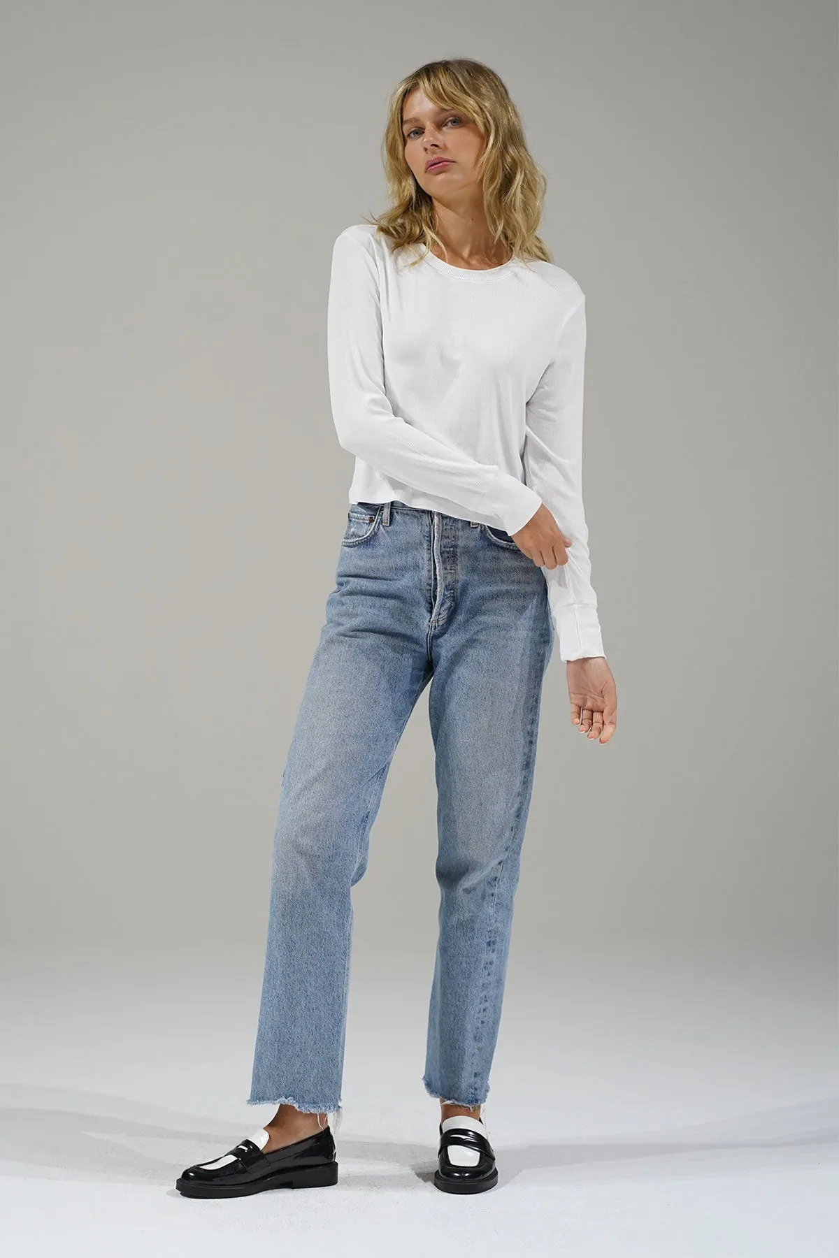 Long Sleeve Ribbed Crew - White sold by LNA product image thumbnail 2