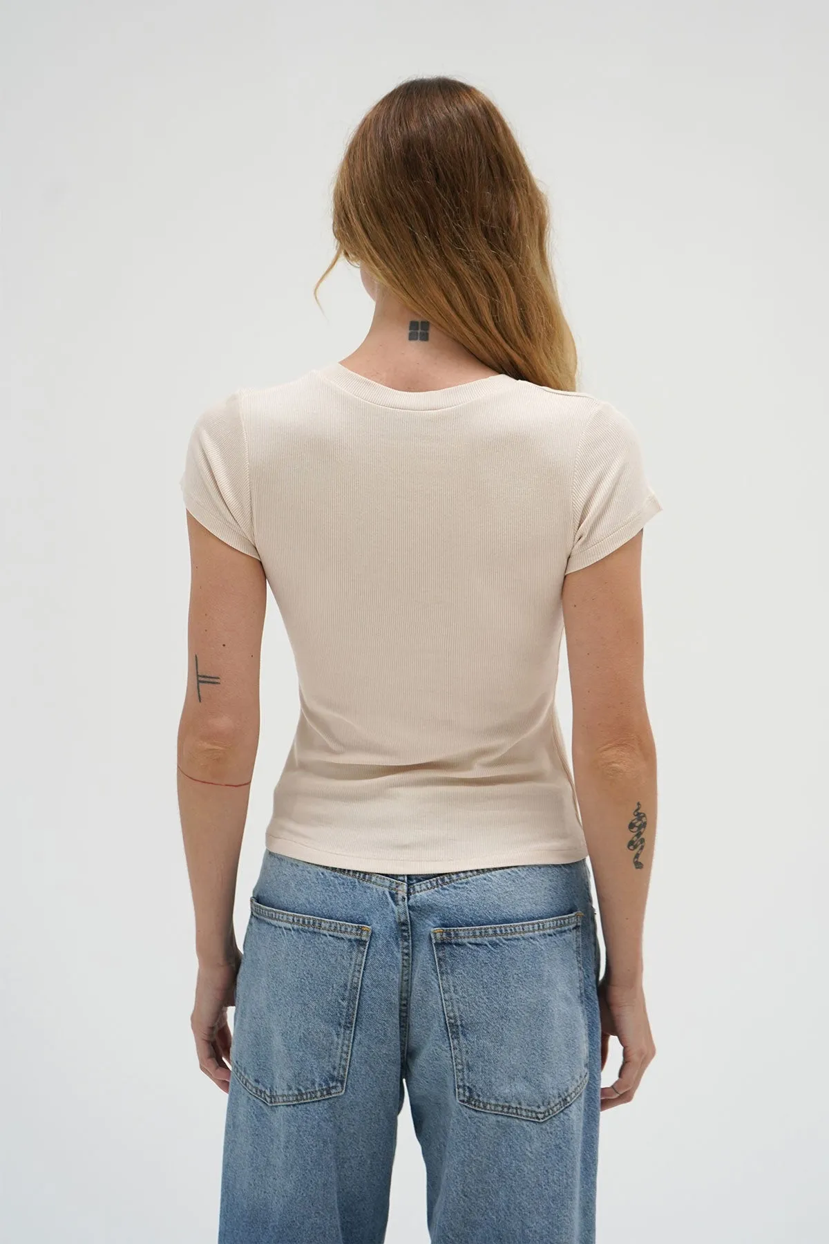 Fitted Ribbed V Neck - Bone sold by LNA product image thumbnail 4