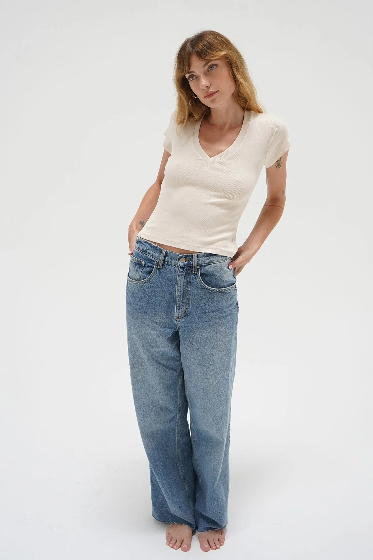 Fitted Ribbed V Neck - Bone sold by LNA product image thumbnail 5