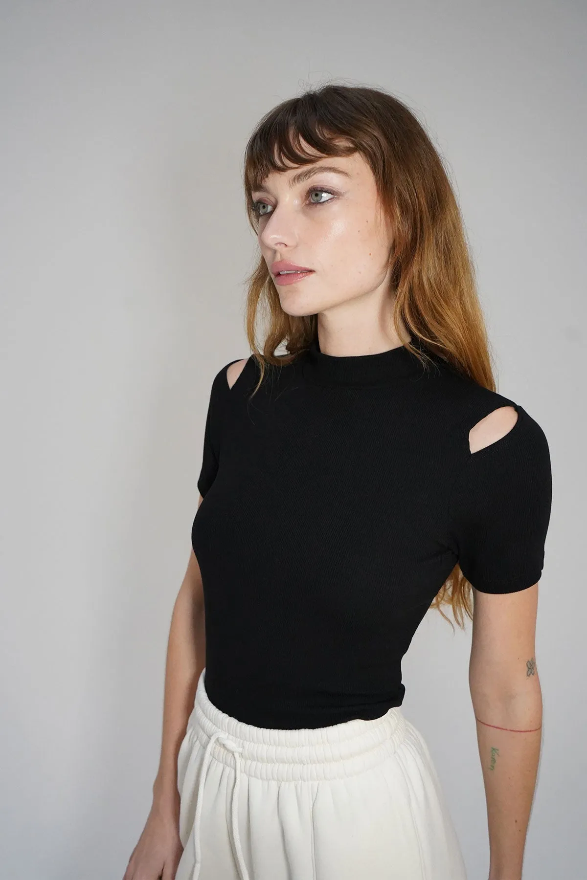 Juno Ribbed Top - Black sold by LNA product image thumbnail 3