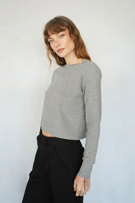 Long Sleeve Cotton Rib Crew - Heather Grey sold by LNA