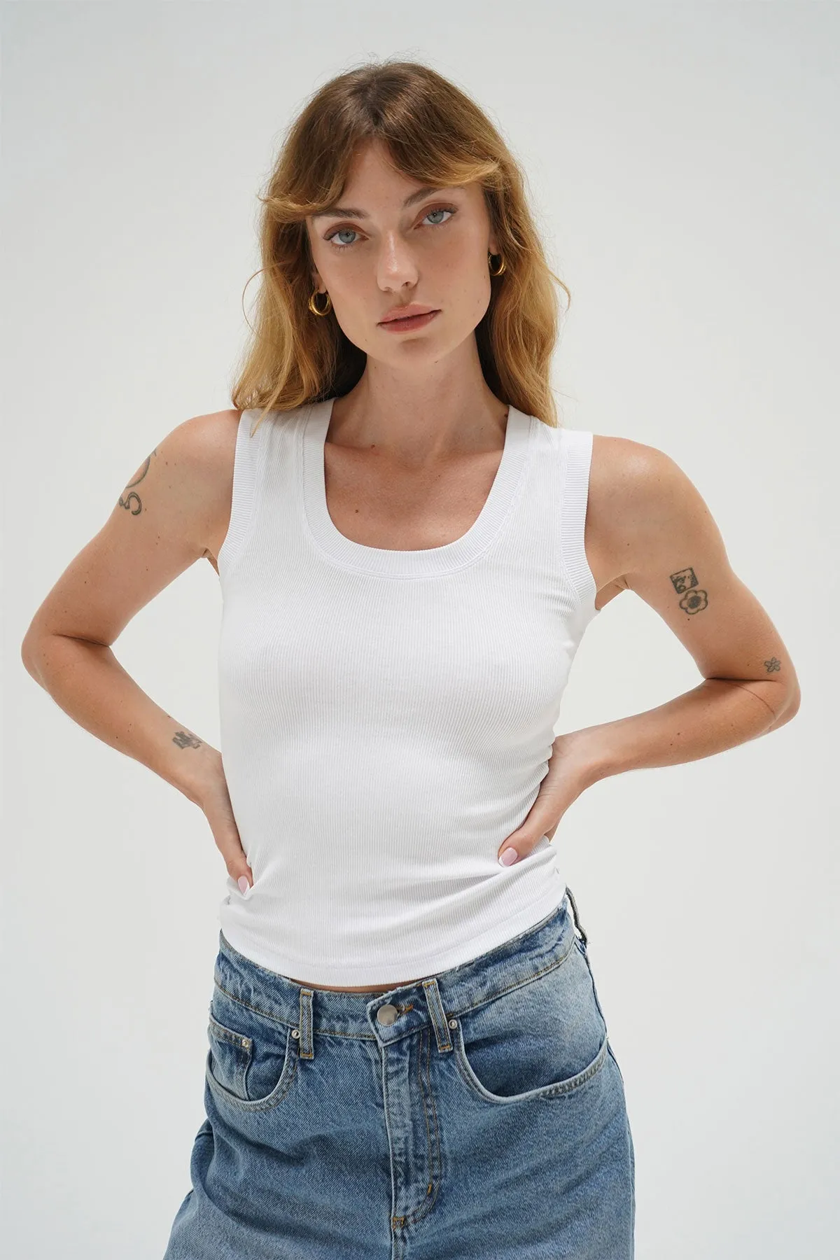 Deep U Ribbed Tank - White sold by LNA product image thumbnail 4