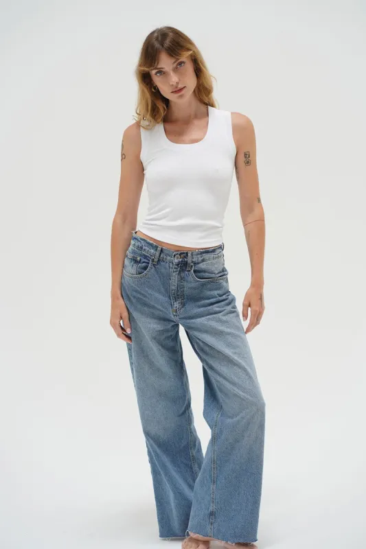 Deep U Ribbed Tank - White sold by LNA