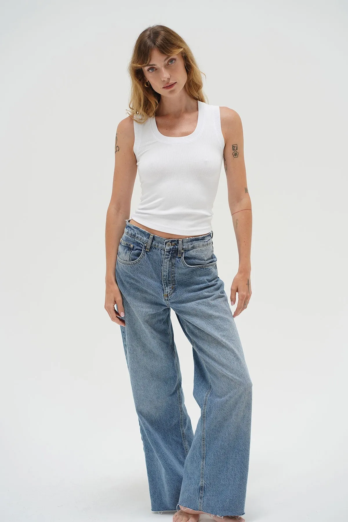 Deep U Ribbed Tank - White sold by LNA