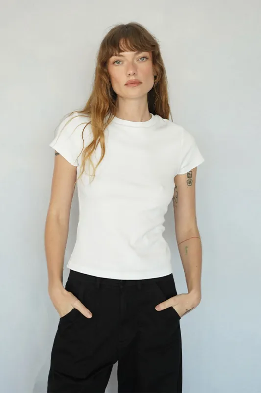 Fitted Cotton Rib Crew Tee - White made by LNA