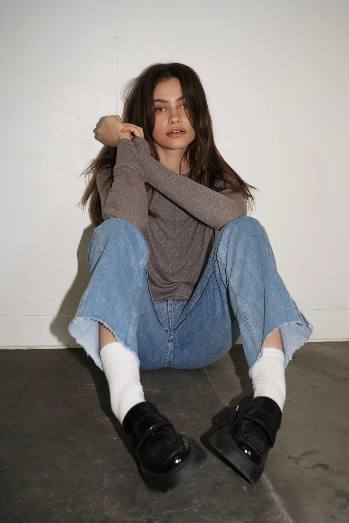 Long Sleeve Ribbed Crew - Rocky Road Brown sold by LNA product image thumbnail 4