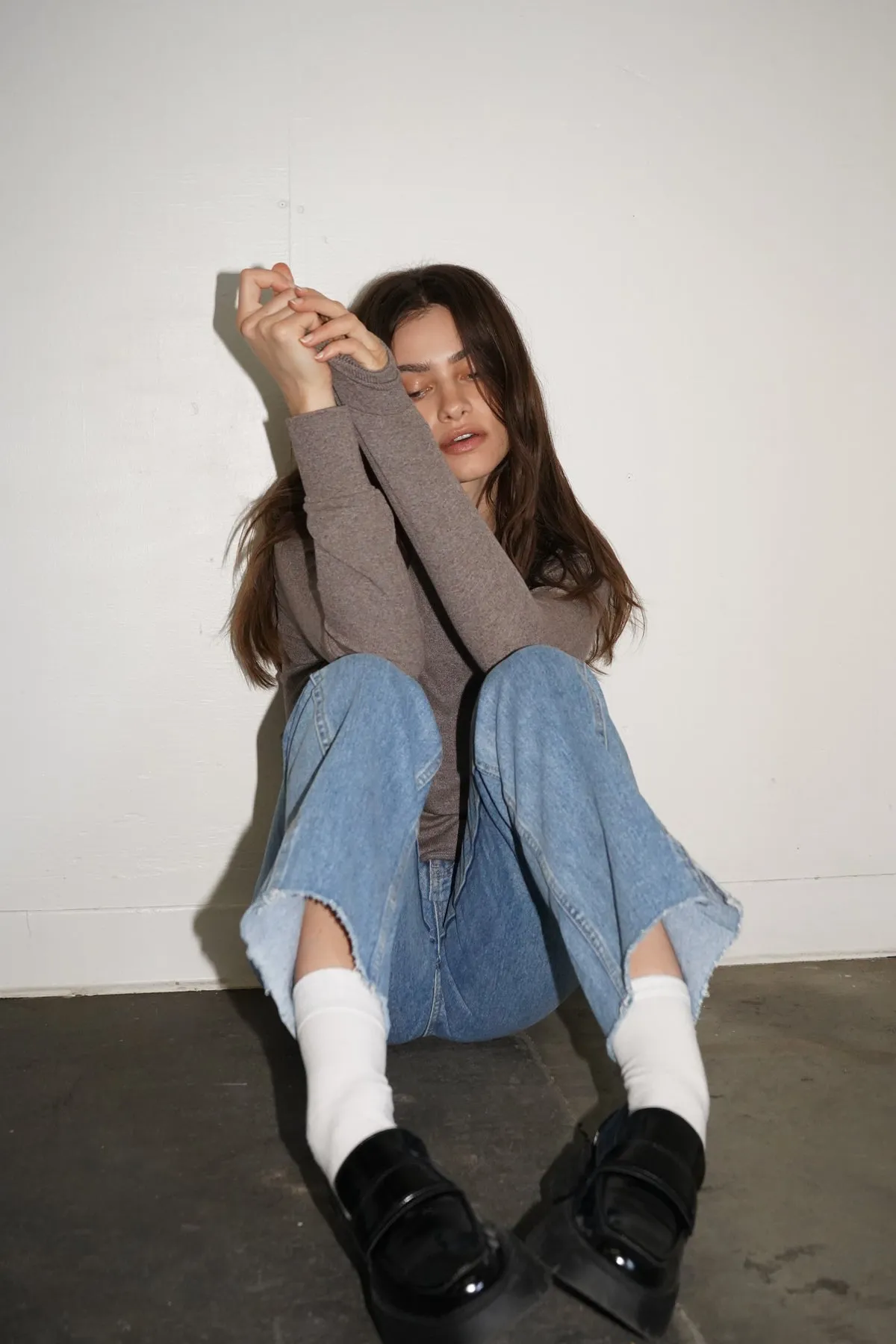 Long Sleeve Ribbed Crew - Rocky Road Brown sold by LNA product image thumbnail 2