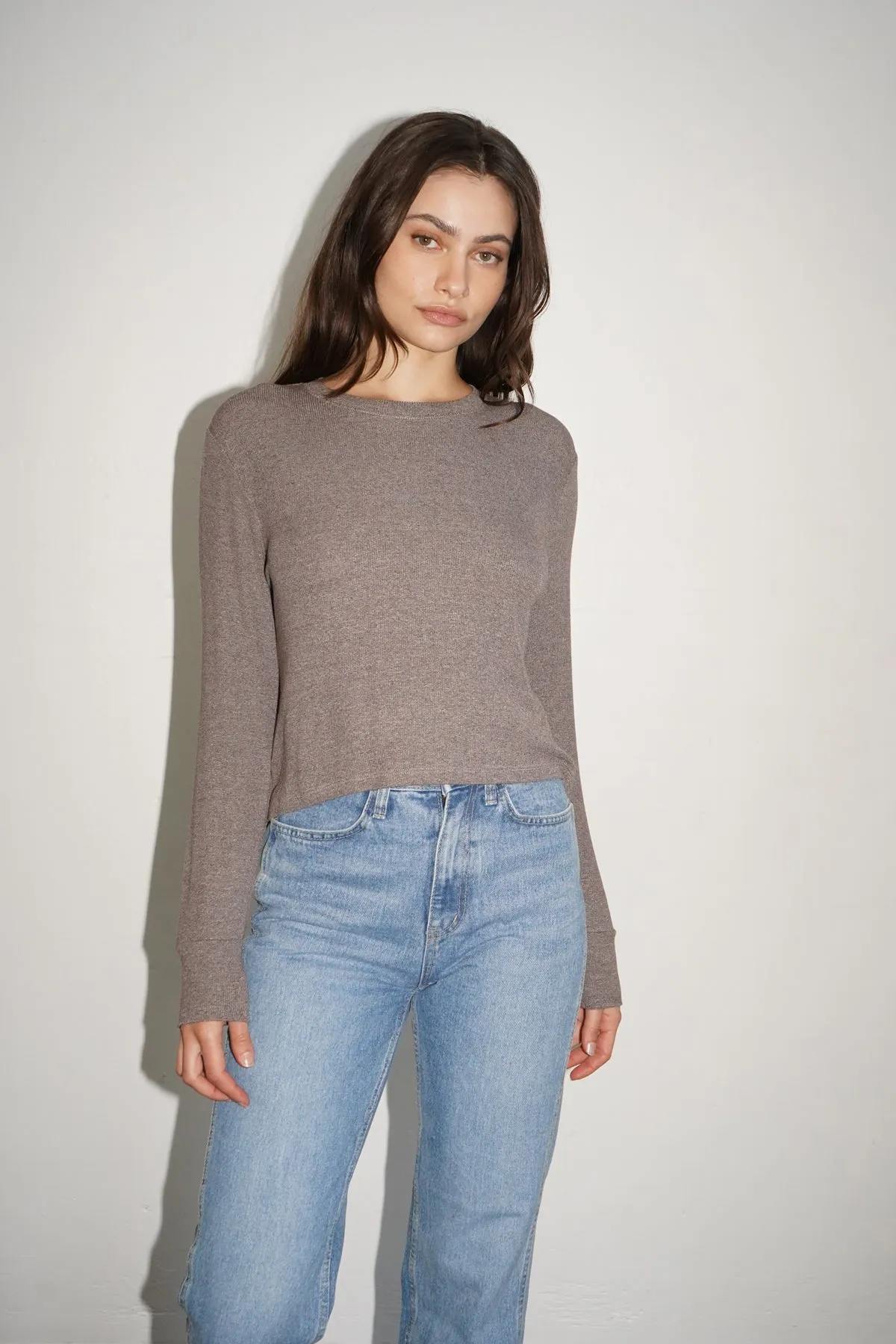 Long Sleeve Ribbed Crew - Rocky Road Brown sold by LNA