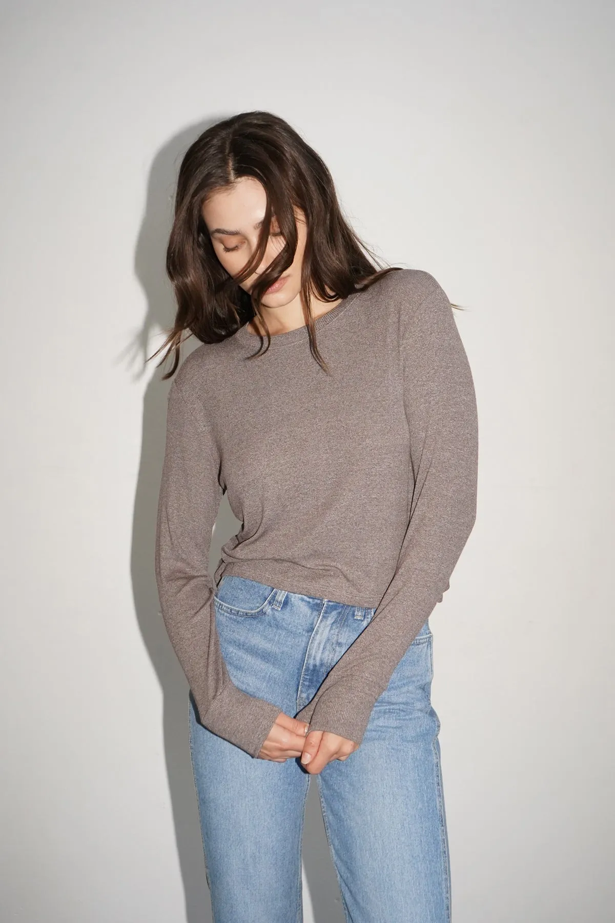 Long Sleeve Ribbed Crew - Rocky Road Brown sold by LNA product image thumbnail 5