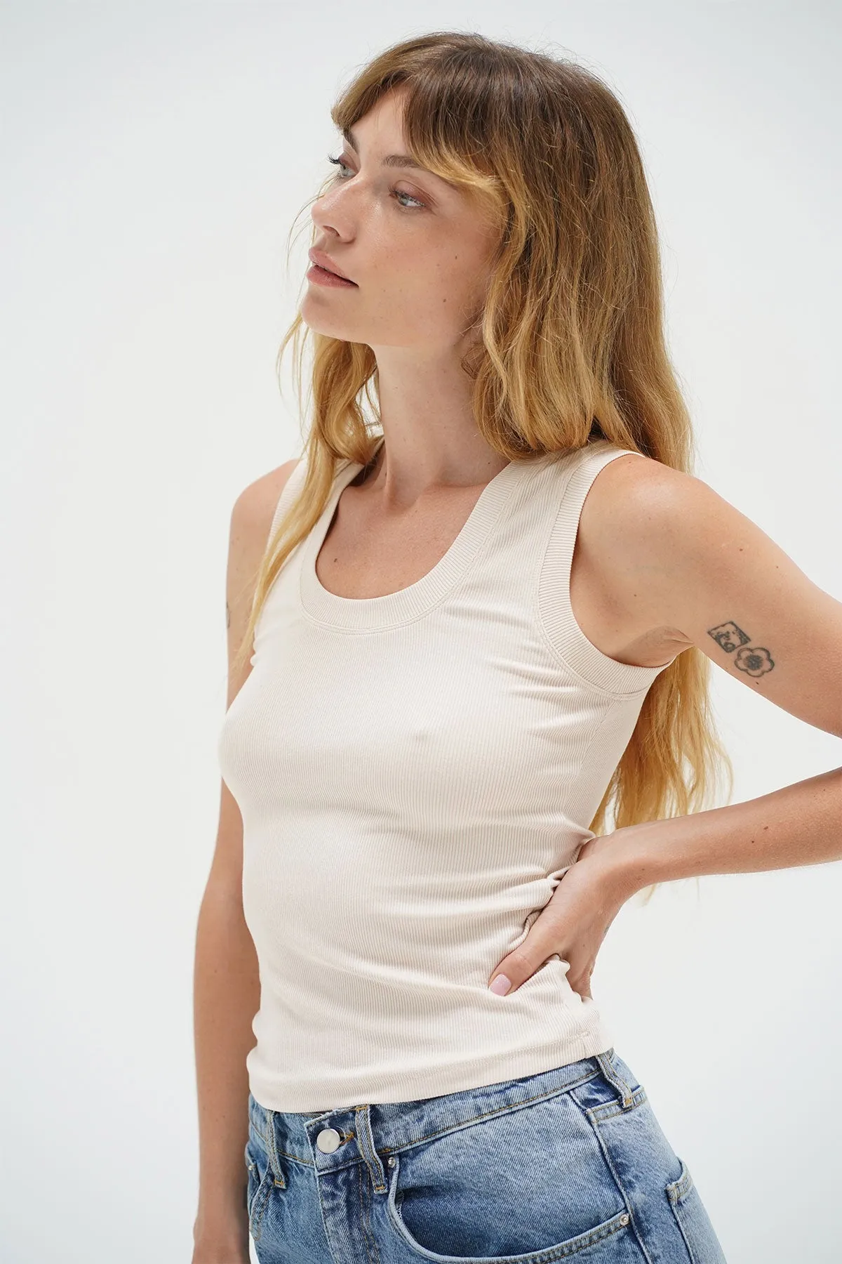 Deep U Ribbed Tank - Bone sold by LNA product image thumbnail 4