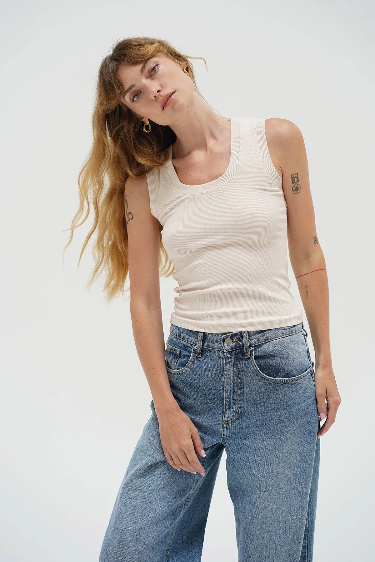 Deep U Ribbed Tank - Bone sold by LNA