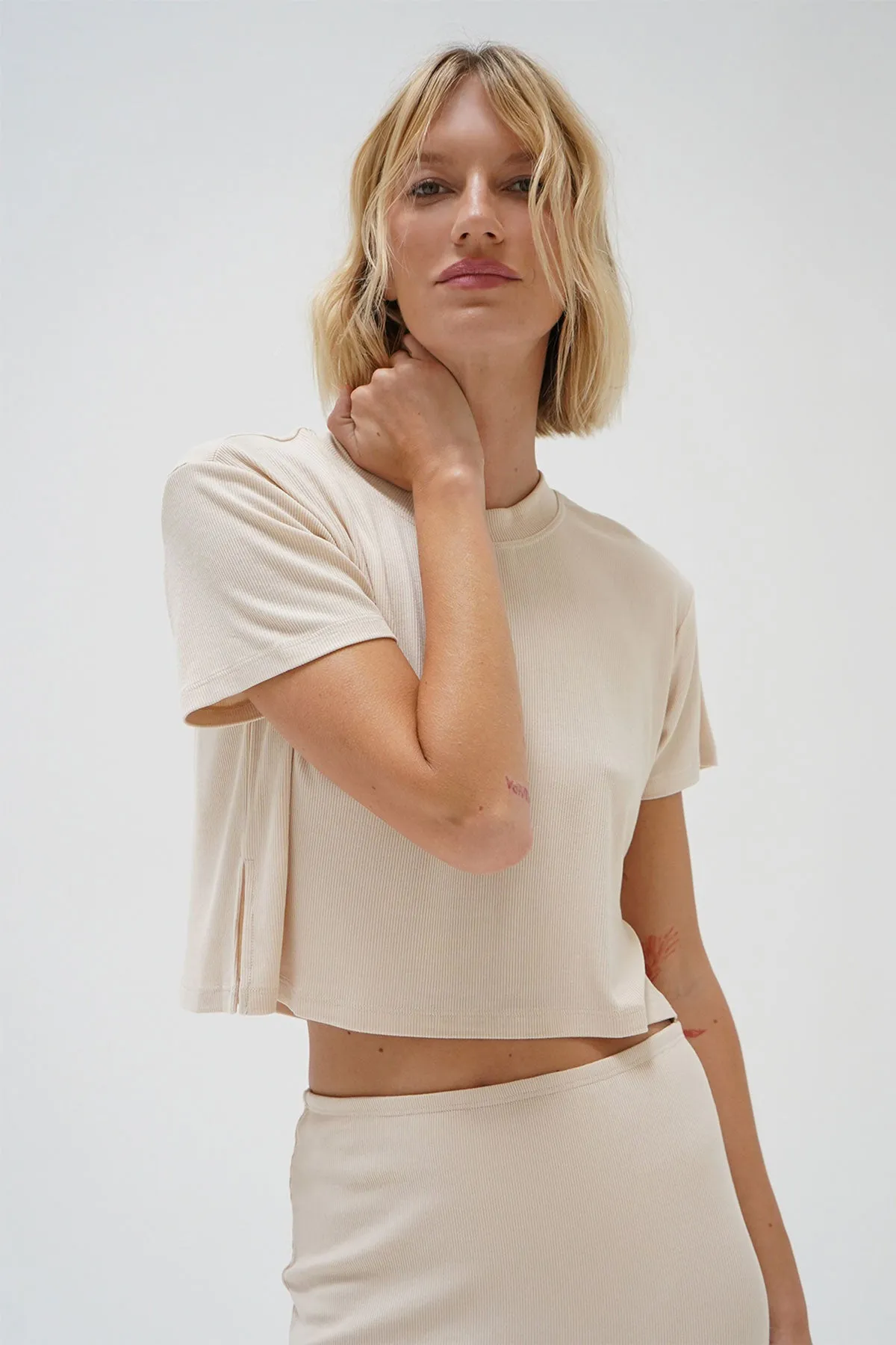 Brooklyn Ribbed Tee - Bone sold by LNA product image thumbnail 2